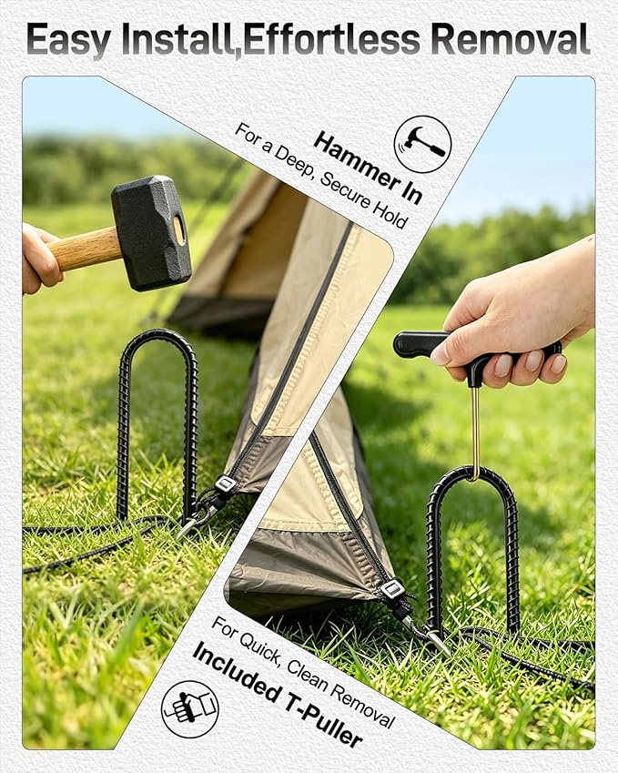 Joyhalo Ground Stakes 11.8 Inch 8 PCS Rebar Stakes U Hook, Heavy Duty Metal Trampolines Wind Stakes, Galvanized Steel Ground Anchors for Tents, Swing Set, Fences, Outdoor Decorations and More