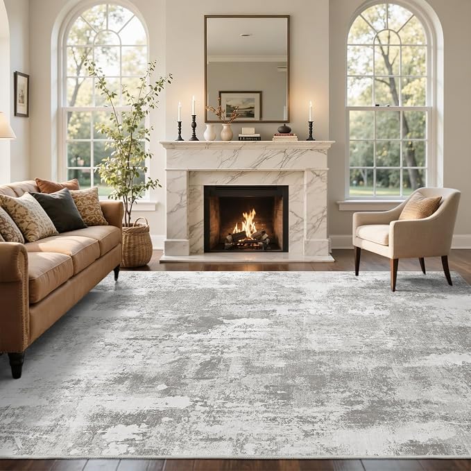 6x9 Ft Large Area Rugs for Living Room, Soft Non-Slip Washable Rugs Modern Abstract Pattern Carpet for Bedroom Indoor Floor Nursery Home Decor (Light Grey)