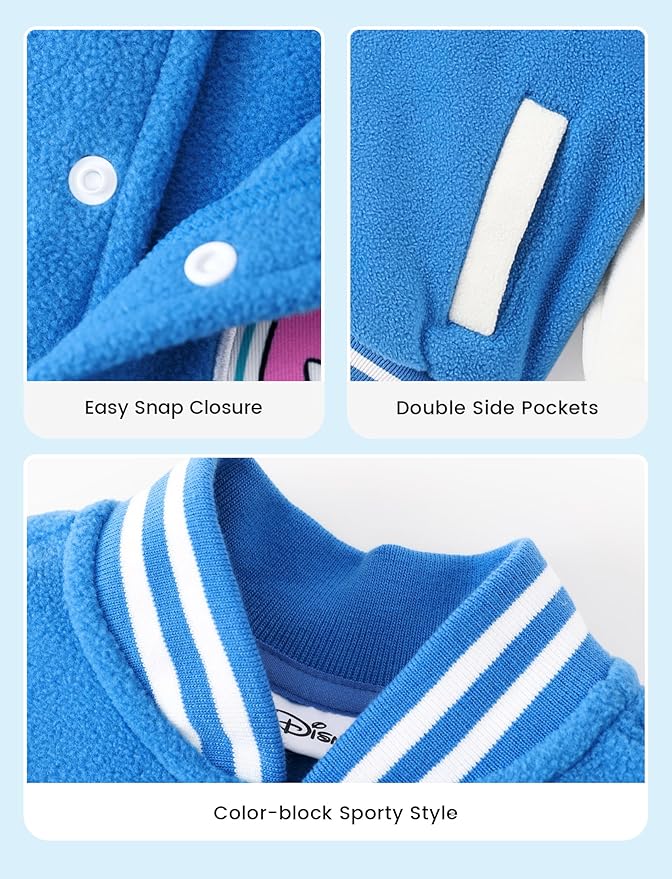 Disney Minnie Mickey Stitch Princess Frozen Marvel Jacket Lightweight Coat Button up Color Block Sweatshirt Sizes 2-14 Years
