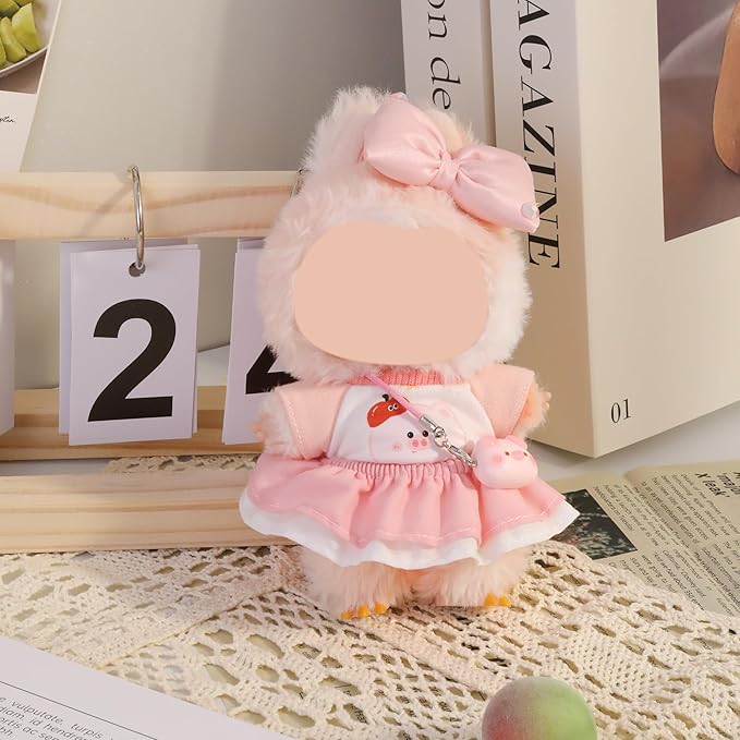Clothes for Labubu Doll,6.7 Inch Doll Clothing Set - 4 Pieces of Handmade Clothes and Accessories for 17cm Plush Toy - Pink and White Colorblock Piglet Top + Pink Tutu Skirt + Bow Tie