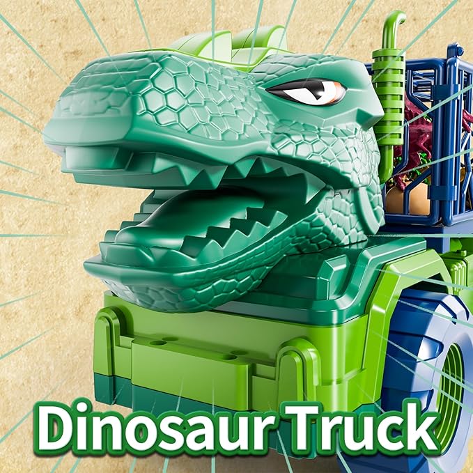 Dinosaur Truck for Kids 2-4, Dinosaur Action Figure Toys for Toddler 3-5 with 8 Dinosaur Figures, Play Mat, Egg, Tree, T-Rex Transport Car Carrier Birthday Gifts Toys for Boys 2 3 4 5 6 Year Old