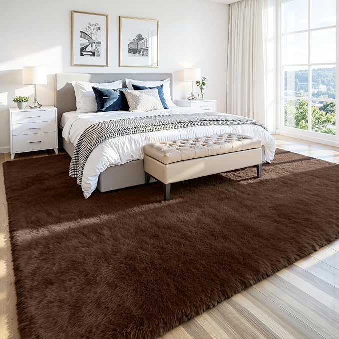 8x10 Area Rug for Living Room, Ultra Soft Fluffy Brown Rugs for Bedroom, Non Slip Large Shag Carpet, Fuzzy Plush Nursery Rug, Thick Washable Indoor Floor Carpets for Kids Office Dorm Home Decor