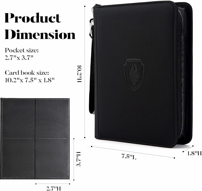 Fabmaker Premium 4 Pocket Zip Card Binder, Trading Card Binder for 320 Cards, Portable PU Card Collection Binder, Collector Card Album Folder for Game & Sports Cards (Black)