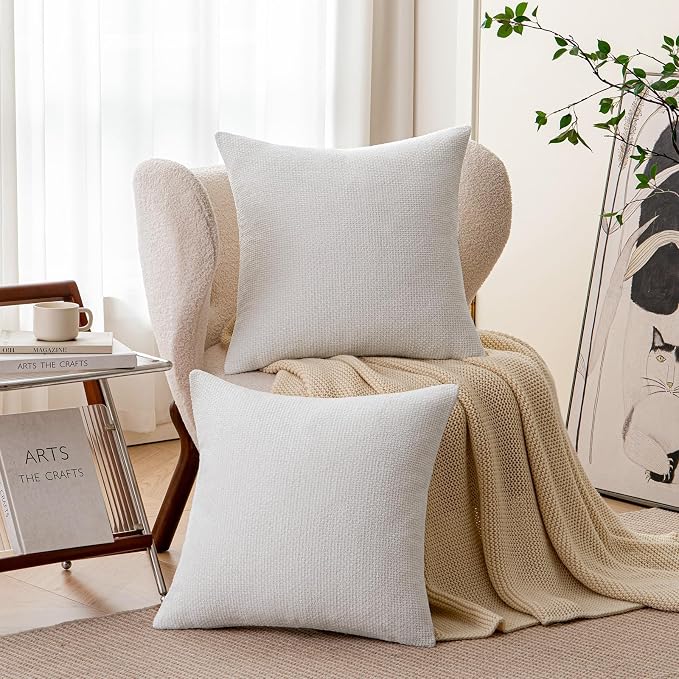 a moment Christmas White Chenille Throw Pillow Covers 24x24 Inch Pack of 2 Modern Decorative Throw Pillow Cases Farmhouse Cross Throw Pillowcases Home Decor for Sofa Bedroom Living Room Spring