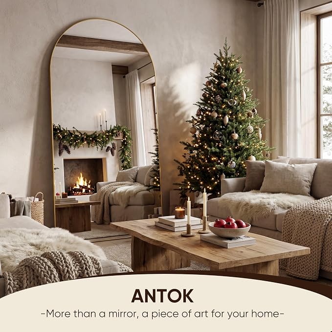 Antok 78" x38” Arched Full Length Floor Mirror, Gold Aluminum Frame, Free Standing/Wall Mount/Leaning for Bedroom, Living Room, Dressing Room