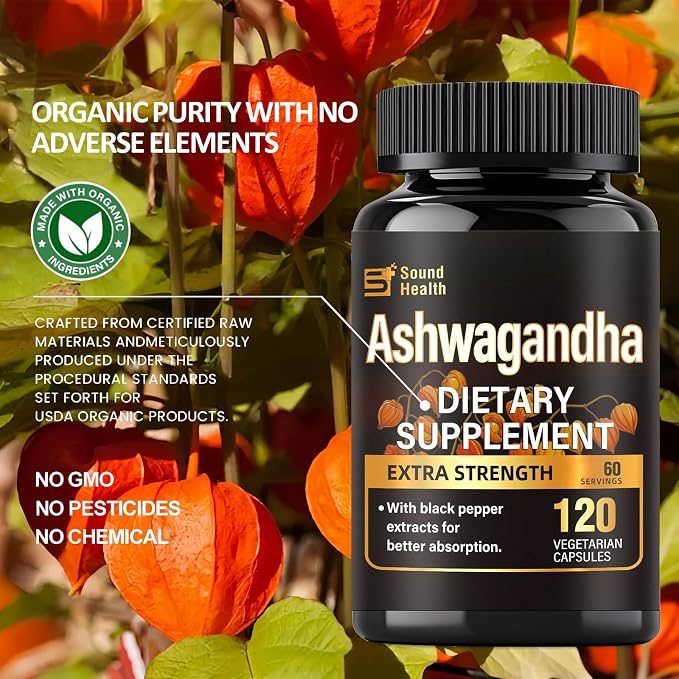 Ashwagandha Capsules Supplements - Ashwagandha for Women & Man, 120 Capsules (60 Servings)