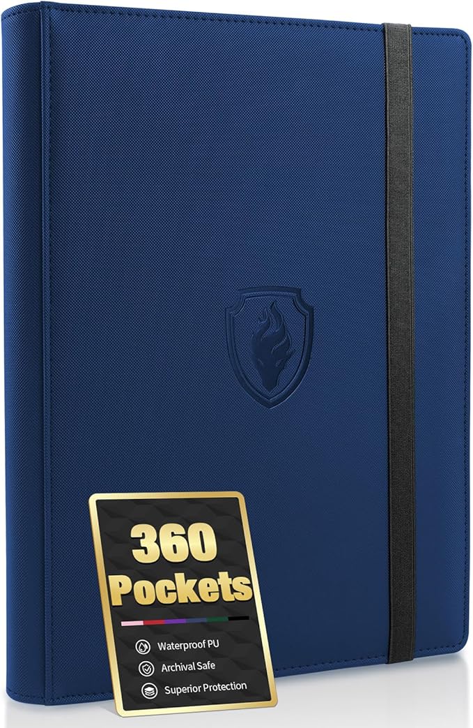 Premium 9 Pocket Card Binder for 360 Cards, Fabmaker PU Cover Trading Card Binder, Sturdy Card Collection Album, Sleek Card Holder Folders for Game Cards & Sports Cards, Navy Blue