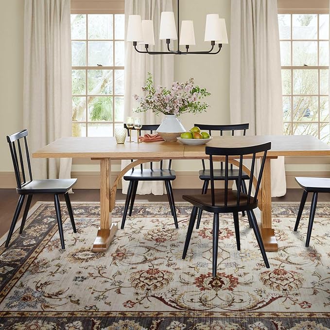 8x10 Ft Extra Large Washable Area Rugs for Living Room, Thin Floral Vintage Print Rug Non Slip Carpet for Bedroom Dining Room Kidsroom Home Decor (Beige Yellow)