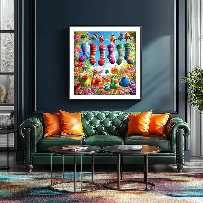 500 Piece Jigsaw Puzzles for Adults - Funny Parrot & Rainbow Socks Garden Design, 20x20 Inch Unique Art Puzzle, Fun & Challenging Adult Puzzles for Relaxation, Cool Home Decor Gift