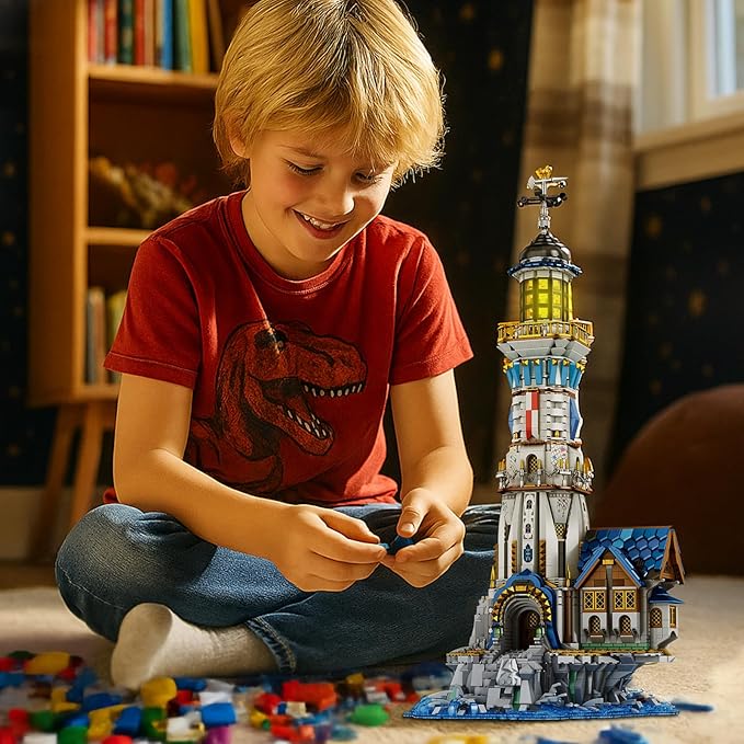 Medieval Lighthouse Building Kit with Lights, Collectible Architecture Model for Home Decor, Ideas Display Gift for Adult Boys Girls(66028)