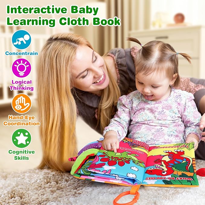 Vanmor 2 Pack Baby Cloth Books, High Contrast Sensory Crinkle Toys for 0-6 Months Infants, Soft Tummy Time Travel Essentials, for Boys, Easter Basket Stuffers for Newborn