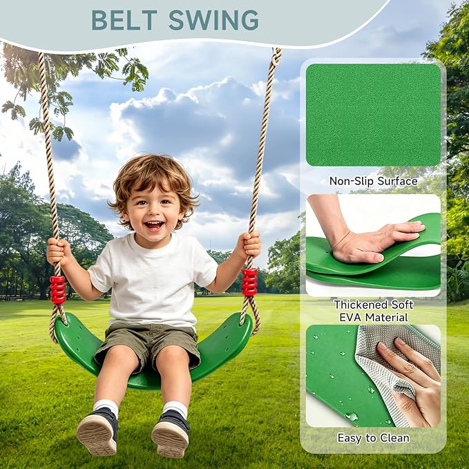 2-in-1 Swing Set for Backyard for Kids, with 1 Platform Swing, 1 Belt Swing, 440lbs Metal Swing Set for Toddler, Heavy-Duty Swing Stand w/8 Ground Stakes, Outdoor Swingset for Kids Adults (Green)