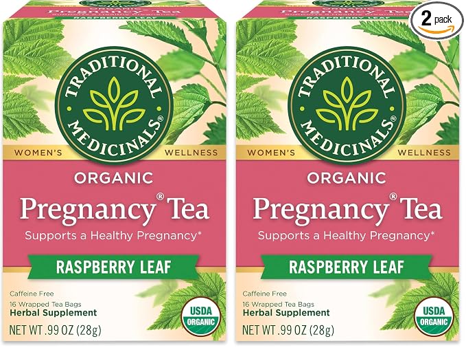 Traditional Medicinals Tea, Organic Pregnancy Tea, Supports a Healthy Pregnancy, Raspberry Leaf and Spearmint, 16 Bags (Pack of 2)