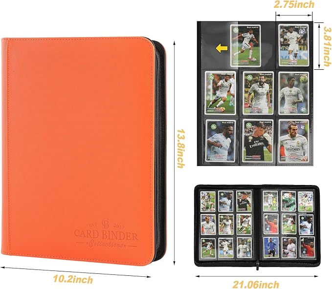9 Pockets Card Binder,Premium Zip Trading Card Binder,540 Double Sided Pocket PU Collection Binder, Collector Album, Card Folder for MTG, TCG, Business Cards.(Hermes Orange)