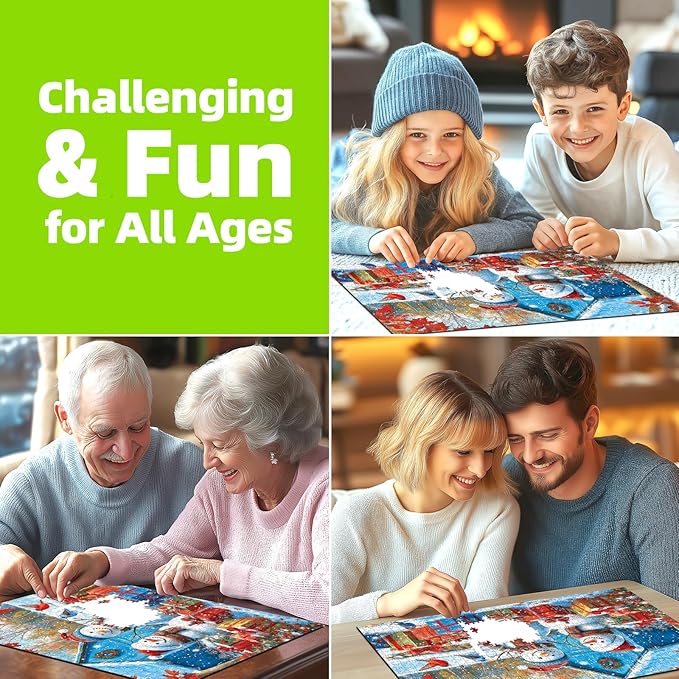 Winter Snowman Fun 1000 Piece Puzzle for Adults, Fun Puzzles for Adults 1000 Pieces with HD Print & Poster, 27.5 * 19.7 in Dust Free, for Gifts Halloween Christmas Family Games Lovers