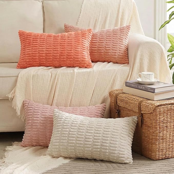 Fancy Homi 4 Packs Decorative Throw Pillow Covers for Living Room Couch Bed, Modern Farmhouse Boho Home Décor Accent Cushion Case, 20" x 12", Pink Series