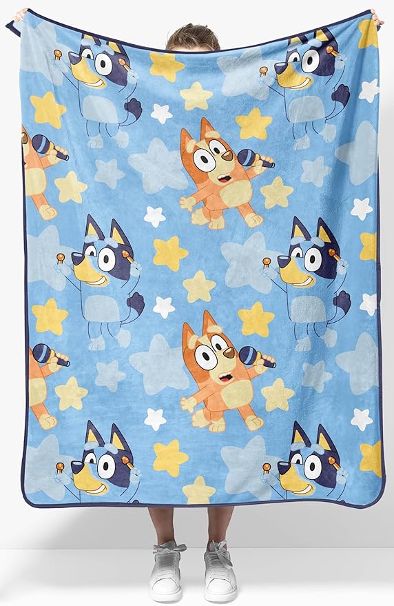 Jay Franco Kids Plush Throw Blanket – Soft & Cozy Fleece Throw for Bedroom & Couch Décor, Official Licensed Product, Blue - Bluey, 40x50 - Travel Blanket