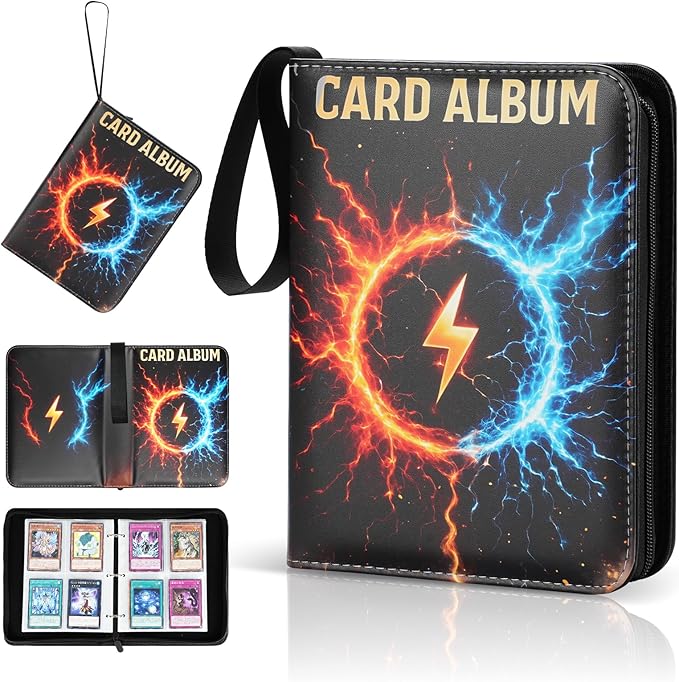 Trading Card Binder, 4-Pocket, Holds 480 Cards, 120 Pages Side-Loading Card Album, PU Leather, Acid-Free Archival Sleeves, Durable Organizer for MTG, TCG & Sports Cards, Gift for Kids, Boys and Girls