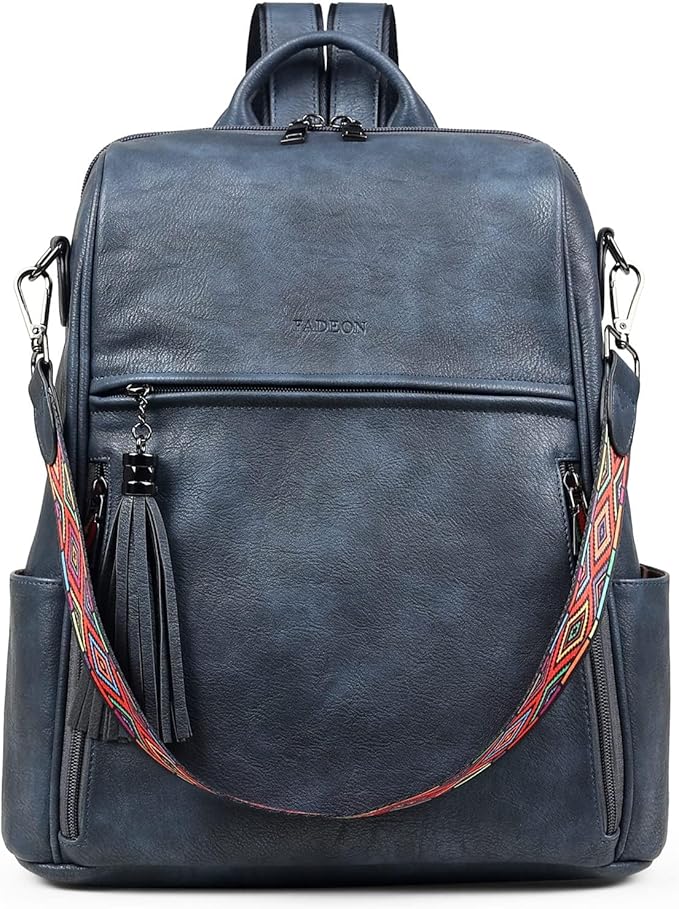 FADEON Leather Backpack Purse for Women Designer Travel Backpack Purses PU Fashion Ladies Shoulder Bag with Tassel