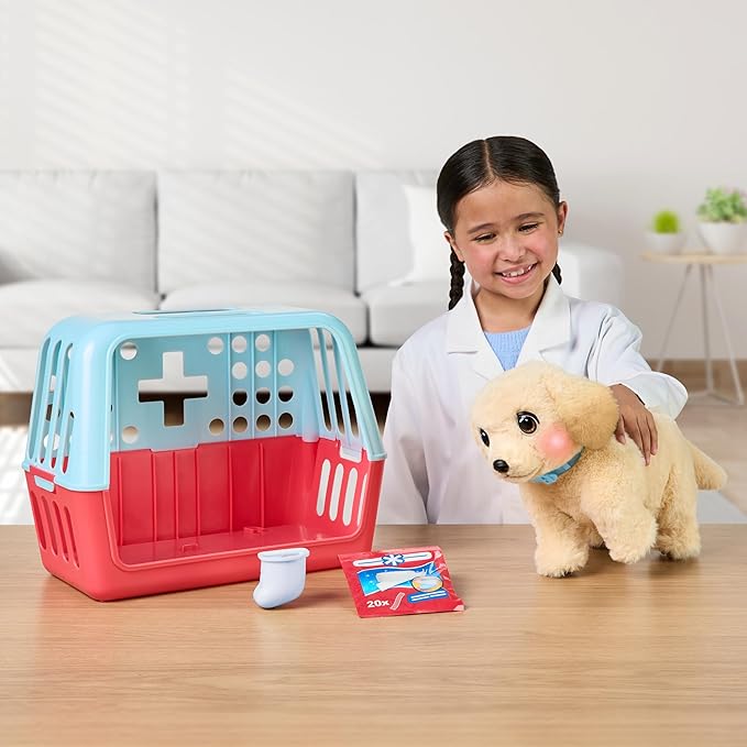 Little Live Pets Ouchies Cooper The Retriever Puppy, 50+ Sounds, Limping to Walking Puppy Toy with Vet Carrier, Interactive Toy Dog for Kids Ages 5+
