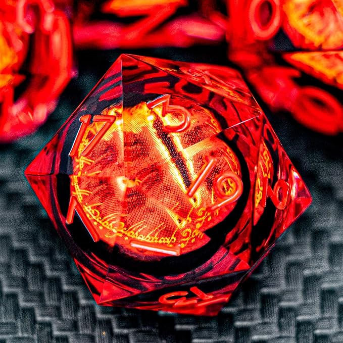 ARUOHHA DND Resin Dice Gazes Eye Dice Red Liquid Core Flaming RPG Sharp Edged Dice Set with Gift Box, Polyhedral D and D Dice Set Compatible with Dungeons Dragons Role Playing Game D20 D6