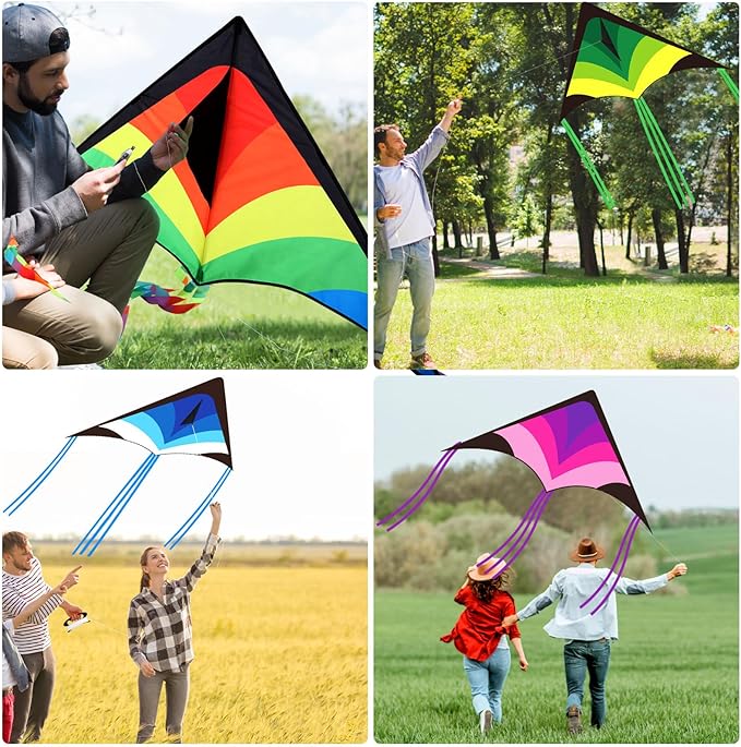 Halloscume Large Delta Kites for Adults Easy to Fly 57.1 Inch with 328.1 ft String Rainbow Beach Delta Kites for Beginner Outdoor Supplies(Multicolor)
