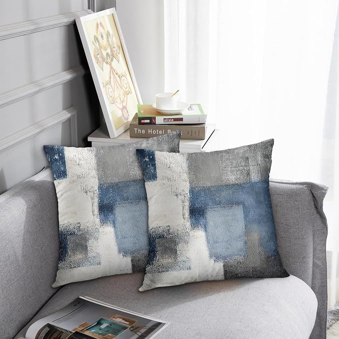Emvency Throw Pillow Covers Set of 2, 22 x 22 Inch, Abstract Modern Blue | Painting Gray Outdoor Decorative Square Pillow Cases Couch Cushion Case for Couch Bed Sofa Living Room Home Decor