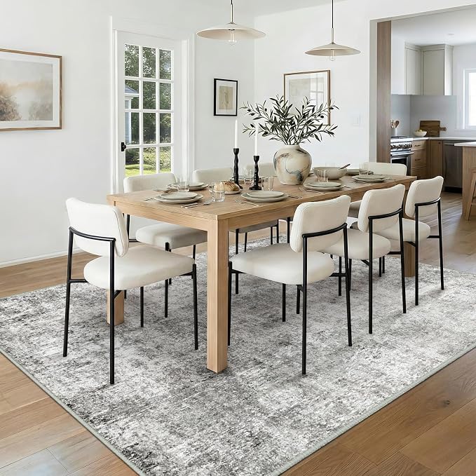 RELEANY Washable 10'x14' Abstract Area Rug for Living Room Gray White | carpet for bedroom, kitchen, office, hallway and entryway, printed pattern, non-slip, soft, stain-resistant, easy to clean