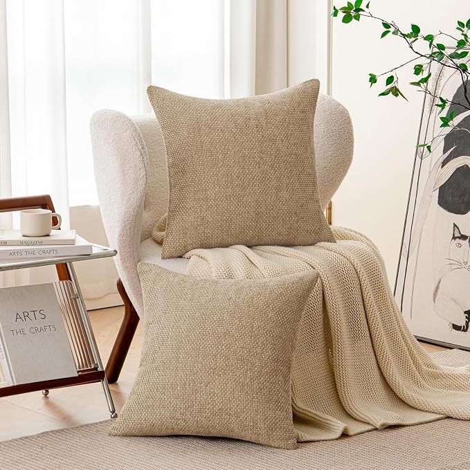 a moment Light Brown Chenille Throw Pillow Covers 16x16 Inch Pack of 2 Modern Decorative Throw Pillow Covers Farmhouse Cross Covers Home Decor for Sofa Bedroom Living Room