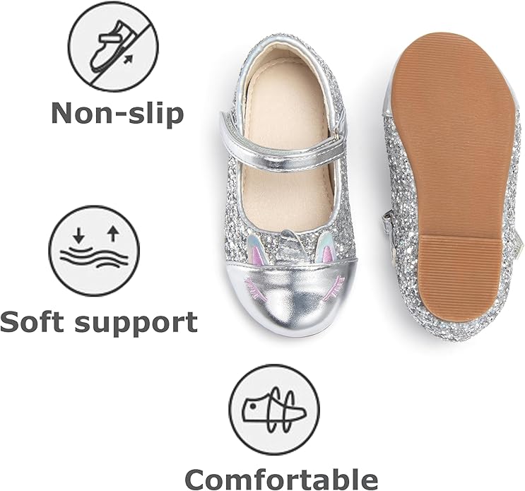THEE BRON Mary Jane Ballet Flats - Girls' Dress Shoes with Hook & Loop Closure