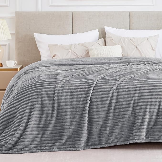 BEDELITE Ribbe Blankets Queen Size for Bed, Crey, 90"x90" | Ultra-Soft Plush Fleece, Warm Yet Lightweight, Ribbed Texture, Home Decor, Machine Washable, Giftable, All-Season Use
