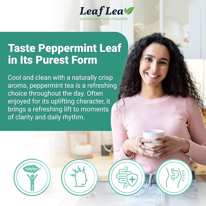 LeafLea Peppermint Tea Bags, Pure Peppermint Leaf Tea, 80 Count, 2-Pack | Real Mint Tea Bags With Smooth, Cooling Flavor, Caffeine-Free, Vegan, Individually Foil-Wrapped, Great To Share