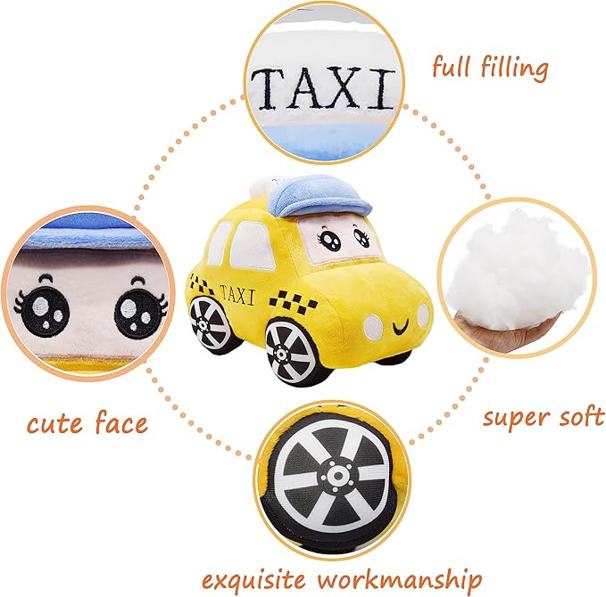 Soft Plush Taxi Stuffed Car Toy Super Cute Yellow Truck Plushie Excellent Gifts for Kids or Birthday Party 10.6 Inches (Taxi)