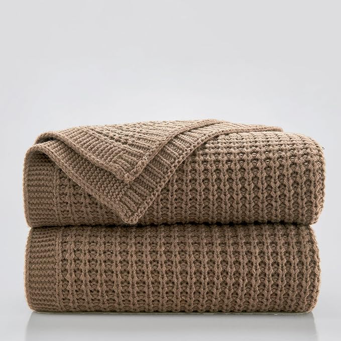 Douceur Light Brown Throw Blanket for Couch, Soft Chunky Cable Knit Throw Blanket, Classic Fisherman's Rib Stitch Pattern Throw for Living Room Gift, 60"X80"