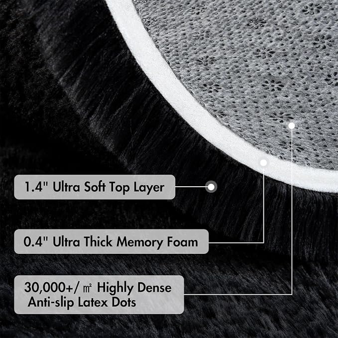 8x10 Ft Large Shag Black Rug for Living Room, Ultra Soft Fluffy Furry Area Rugs for Bedroom Indoor Floor, Aesthetic Carpet for Kids Home Decor