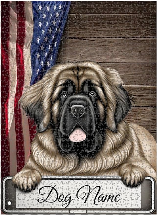 Custom Wooden Jigsaw Puzzles with Your Dog's Name on Leonberger Art Print - 300 500 1000PCS Puzzles Game and Home Wall Decor