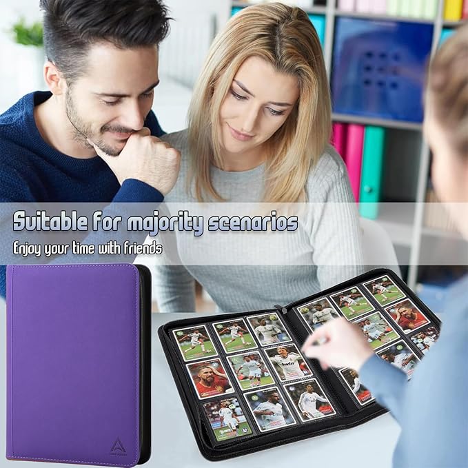 Arkeiliy Card Binder 9 Pocket, Double Sided Pockets Trading Card Binder with 30 Sleeves, Premium Zip Trading Card Holder Collector Album Holds 540 MTG (Purple)