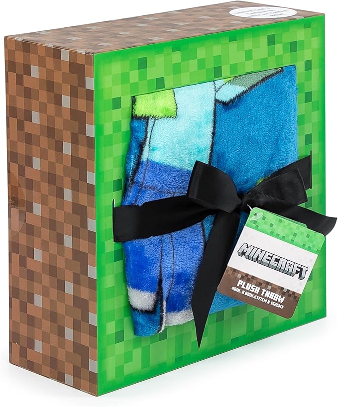Jay Franco Minecraft Throw Blanket with Gift Box - Plush Throw Measures 46 x 60 Inches - Super Soft Special Edition Gamer Fleece Bedding Features Creeper
