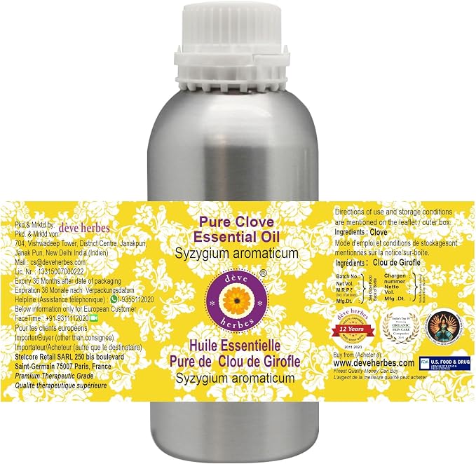 Deve Herbes Pure Clove Essential Oil (Syzygium aromaticum) Steam Distilled 300ml (10 oz)