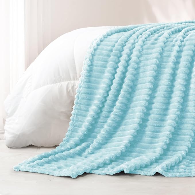 Exclusivo Mezcla Striped King Size Fleece Blanket for Bed, Couch, 90"x104" | Soft Breathable Cozy Bed Blankets, Lightweight Plush Fluffy Fuzzy Jacquard Decorative Blankets