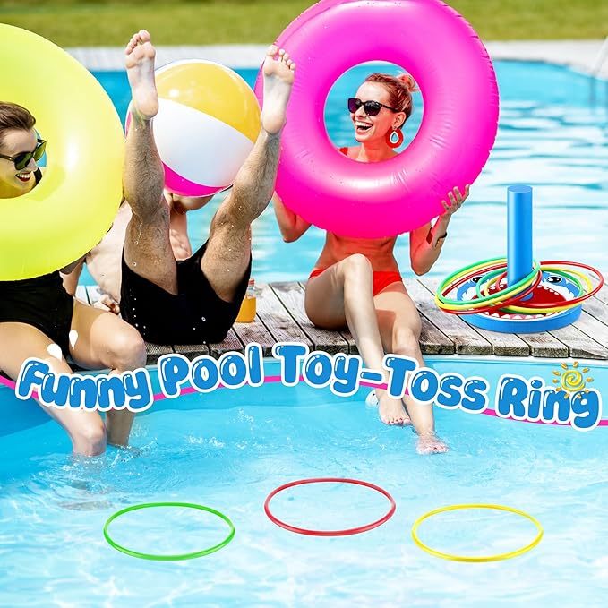 Hiboom Pool Ring Toss Games Toys, Swimming Pool Games for Adults and Family with 6 Pcs Throwing Rings, Water Foam Toss Float Toys for Summer Outdoor, Beach, Yard, Party(Shark)