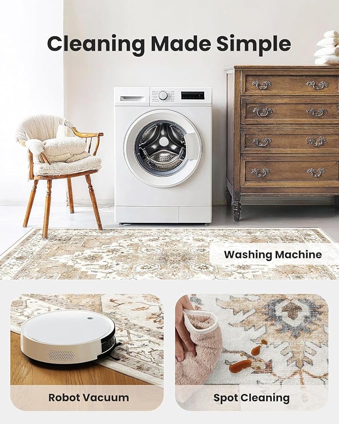 AMADA HOMEFURNISHING 2x3 Washable Area Rug, Low-Profile Entryway Rug with Non-Slip Backing & Durable Edge Binding, Vintage Rug Pattern, Small Rugs for Entryway, Kitchen & Living Room