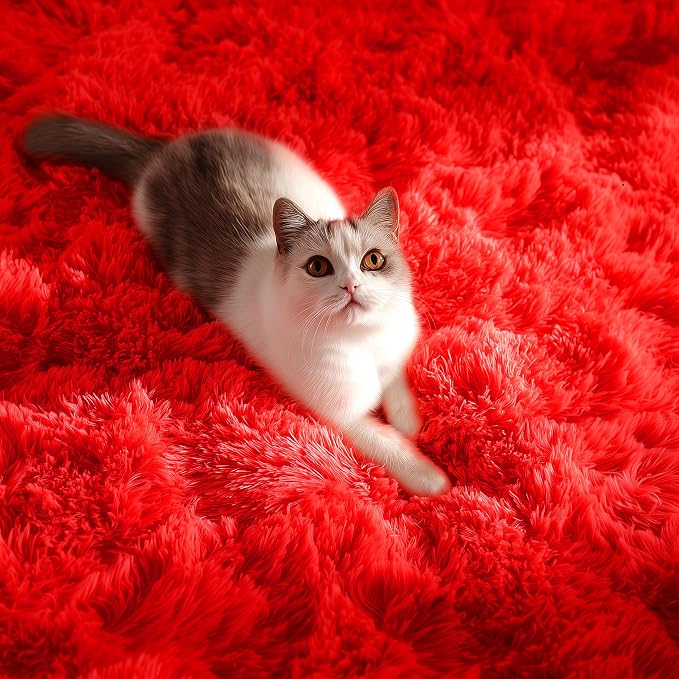 PAGISOFE Soft Modern Red Area Rug, 4x6 Feet, Shaggy Indoor Rug for Kids Room Decorative Carpet, Fuzzy Rug for Babies, Nursery, Dorm, Non Slip Rug for Boys Girls, Teen's Room