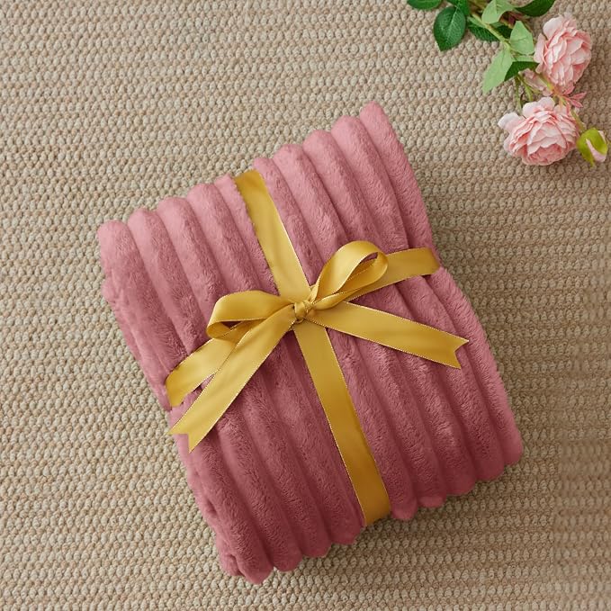 BEDELITE Ribbed Twin Blanket for Couch & Bed, Brick Dust, 60"x80" | Ultra-Soft Plush Fleece, Cozy, Warm Yet Lightweight, Ribbed Texture, Home Decor, Machine Washable, Giftable, All-Season Use