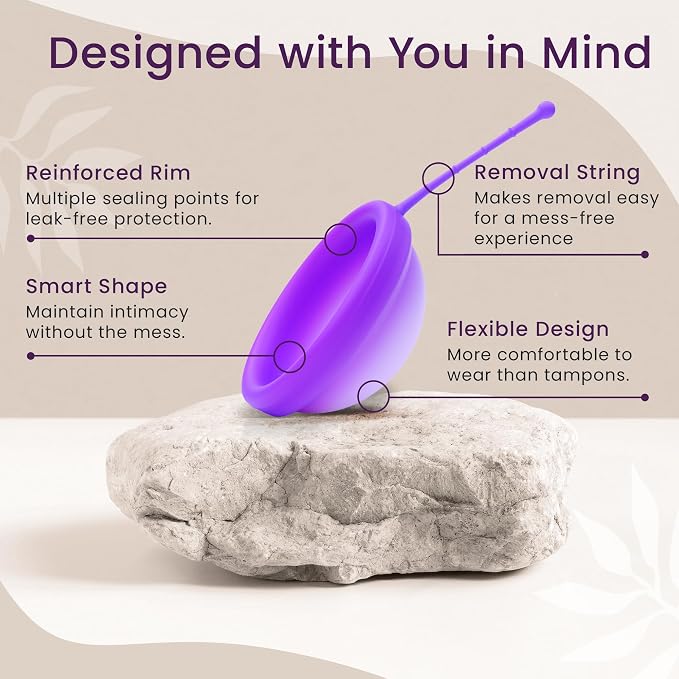 EcoBlossom Reusable Menstrual Disc with Removal String - The Most Reliable Medical Grade Silicone Period Discs - Comfortably use for 12 Hours (Violet)