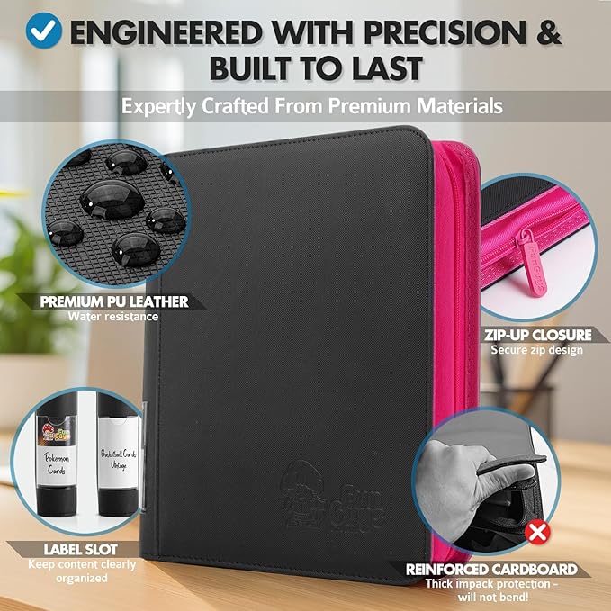 FunGuys Toploader Binder – 4 Pocket Trading Card Binder for 128 Top Loaders, Pokemon Card Binder, MTG, Yugioh, Sports Cards, TCG Storage Album, Zipper Card Collector Folder