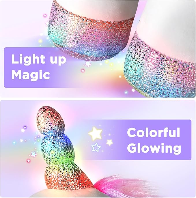 iPlay, iLearn Plush Magic Unicorn Toy W/Remote Control Fairy Magical Wand, Girl Music Unicorn Stuffed Animal W/LED Light Sound, Interactive Birthday Gift 18 24 Month Baby Toddler 2 3 4 5 6 7 Year Kid