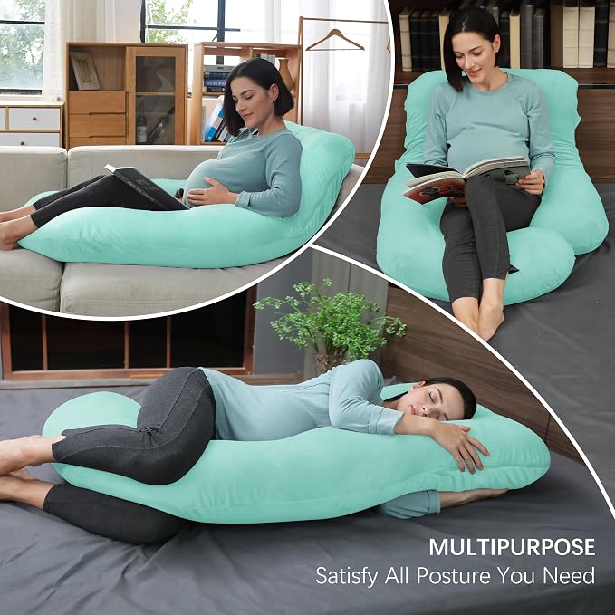 MOON PARK Pregnancy Pillows for Sleeping - U Shaped Full Body Maternity Pillow with Removable Cover - Support for Back, Legs, Belly, Hips - 57 Inch Pregnancy Pillow for Women - Turquoise