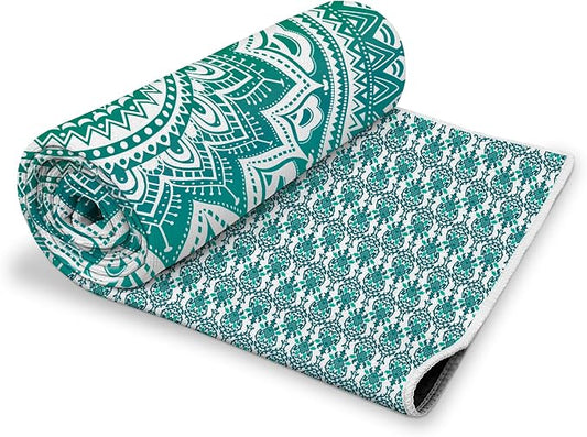 Yoga Towel,Absorbent Yoga Mat Towel for Hot Yoga Non Slip,Stylish Prints,Ideal for Workouts,Hot Yoga,Bikram,Pilates Equipment,72 x 27 in,Green Mandala