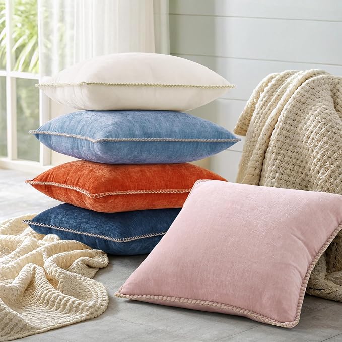 decorUhome Soft Chenille Throw Pillow Covers 24x24 Set of 2 Poseidon | Fall Textured Decorative Throw Pillow Cases Stitched Edge Modern Farmhouse Luxury Boho Velvet for Couch Sofa Bed Home Decor